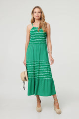 Striped Ruched Texture Tiered Midi Dress