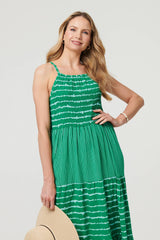 Striped Ruched Texture Tiered Midi Dress
