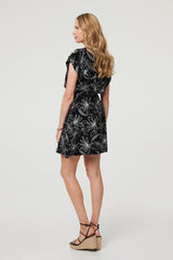 Floral Cap Sleeve Tie Waist Mini Dress