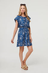Floral Cap Sleeve Tie Waist Mini Dress