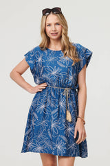 Floral Cap Sleeve Tie Waist Mini Dress