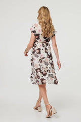 Floral Cap Sleeve Belted Wrap Midi Dress