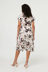 Floral Cap Sleeve Belted Wrap Midi Dress