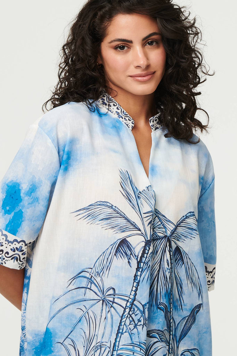 Abstract 1/2 Sleeve Midi Shift Dress