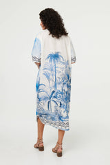 Abstract 1/2 Sleeve Midi Shift Dress