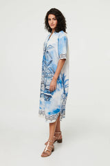 Abstract 1/2 Sleeve Midi Shift Dress