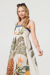 Tropical Print Sleeveless Midi Dress