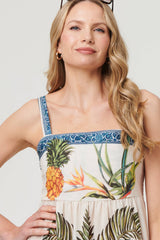 Tropical Print Sleeveless Midi Dress