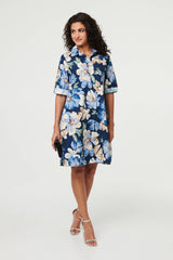 Floral Oversized Knee Length Shirt Dress