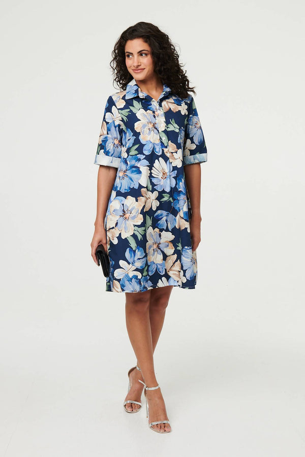 Floral Oversized Knee Length Shirt Dress