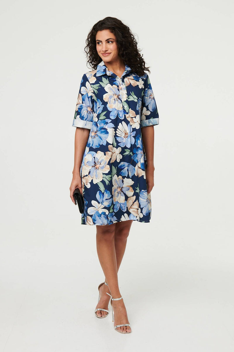 Floral Oversized Knee Length Shirt Dress
