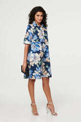 Floral Oversized Knee Length Shirt Dress