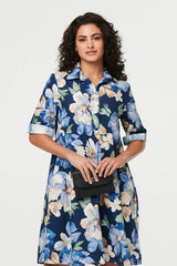 Floral Oversized Knee Length Shirt Dress