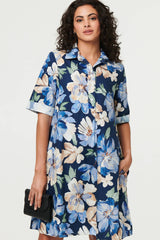 Floral Oversized Knee Length Shirt Dress