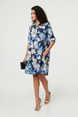 Floral Oversized Knee Length Shirt Dress