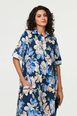 Floral Oversized Knee Length Shirt Dress