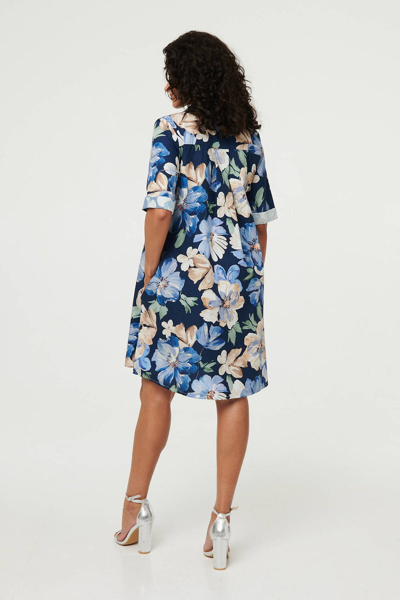 Floral Oversized Knee Length Shirt Dress