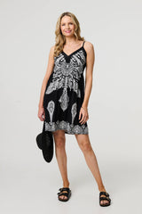 Printed Cami Strap Short Sun Dress