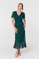 Lace Layered Short Sleeve Midi Dress