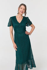 Lace Layered Short Sleeve Midi Dress