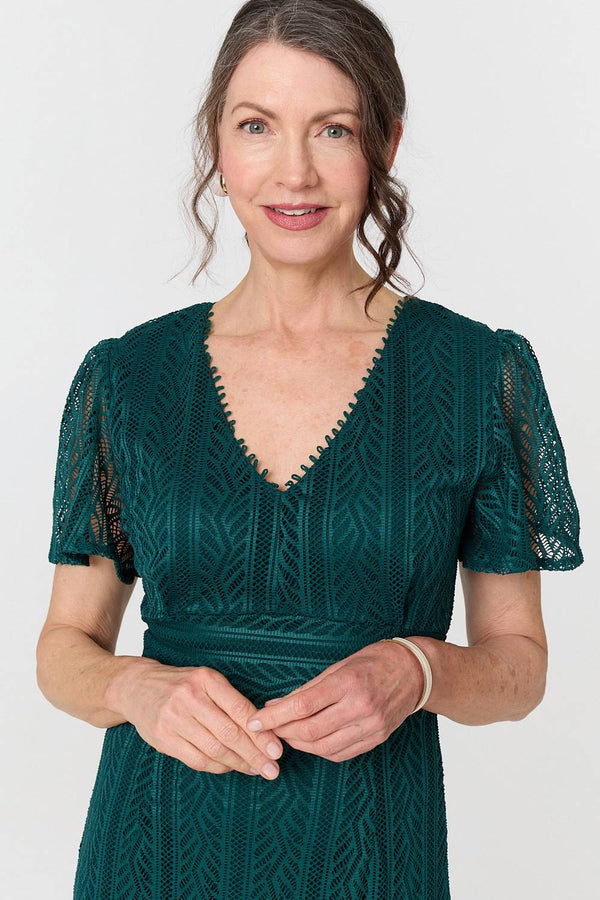 Lace Layered Short Sleeve Midi Dress