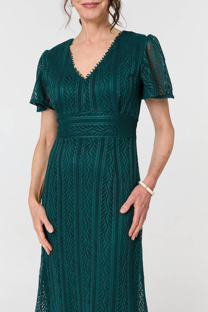 Lace Layered Short Sleeve Midi Dress