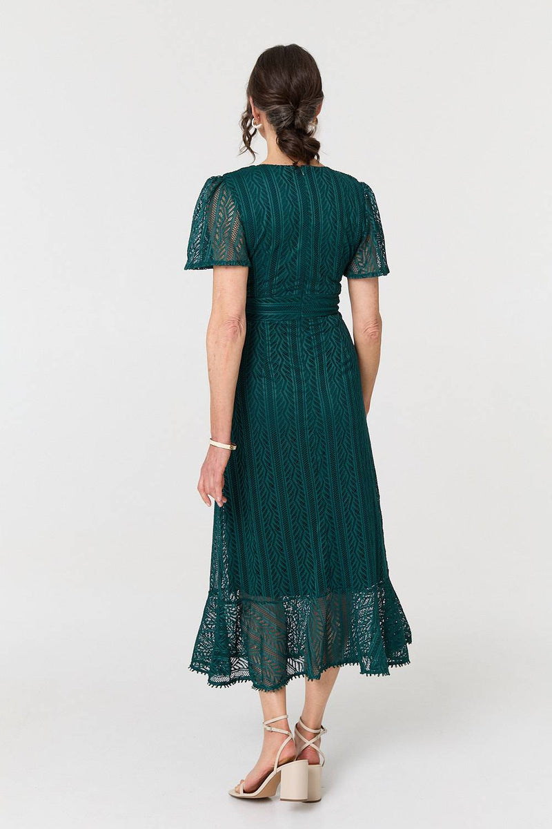 Lace Layered Short Sleeve Midi Dress