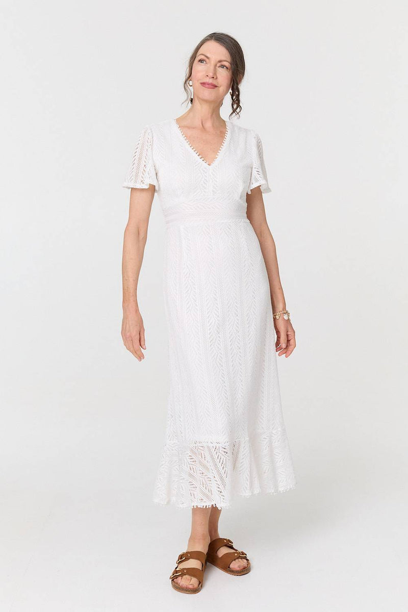 Lace Layered Short Sleeve Midi Dress