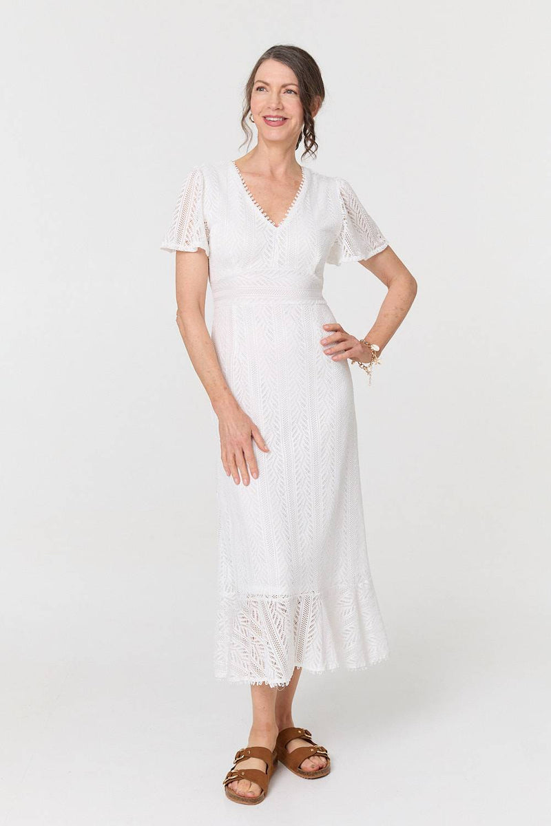 Lace Layered Short Sleeve Midi Dress