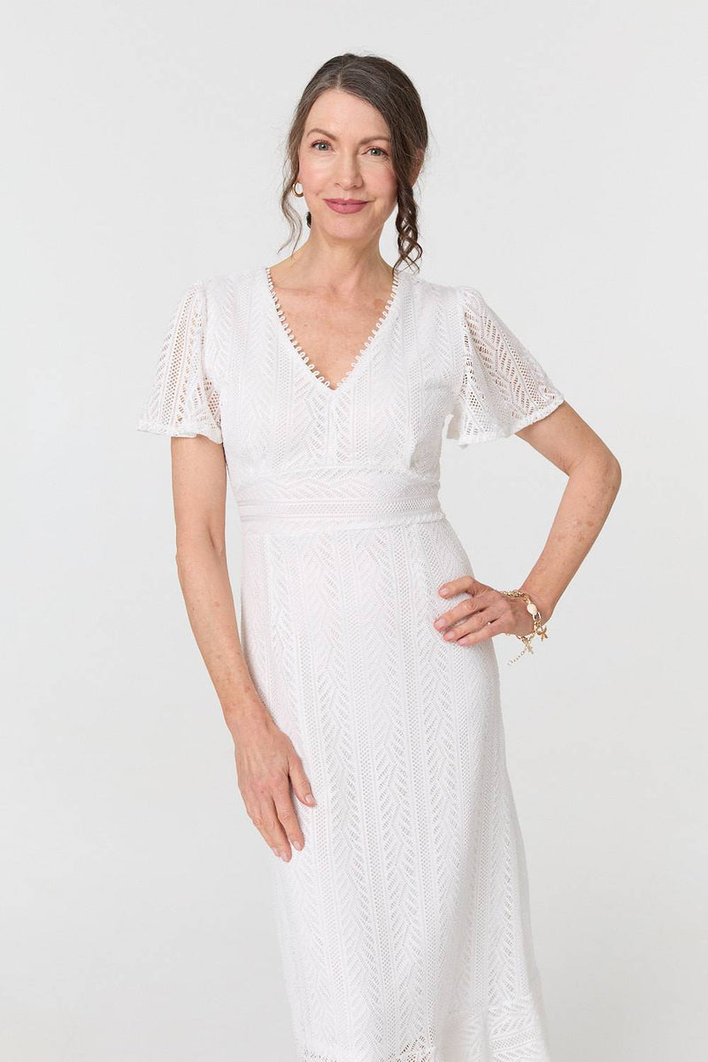 Lace Layered Short Sleeve Midi Dress