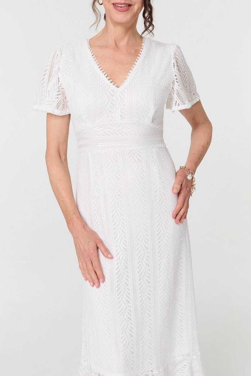 Lace Layered Short Sleeve Midi Dress