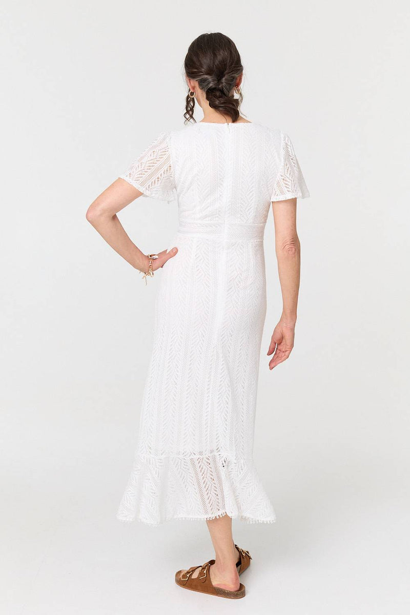 Lace Layered Short Sleeve Midi Dress