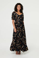 Floral Bardot Shirred Empire Maxi Dress