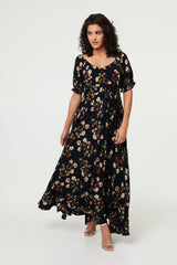 Floral Bardot Shirred Empire Maxi Dress