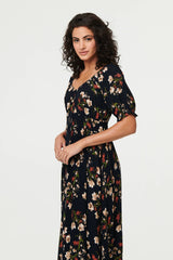 Floral Bardot Shirred Empire Maxi Dress