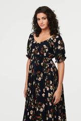 Floral Bardot Shirred Empire Maxi Dress