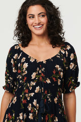 Floral Bardot Shirred Empire Maxi Dress