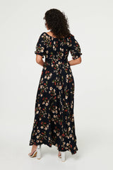 Floral Bardot Shirred Empire Maxi Dress