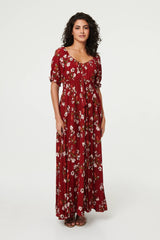 Floral Bardot Shirred Empire Maxi Dress