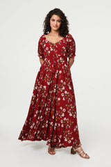 Floral Bardot Shirred Empire Maxi Dress