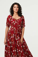 Floral Bardot Shirred Empire Maxi Dress