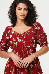 Floral Bardot Shirred Empire Maxi Dress