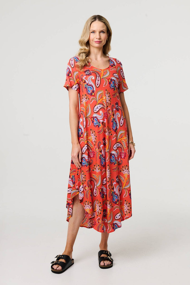 Paisley Relaxed Short Sleeve Midi Dress