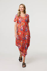 Paisley Relaxed Short Sleeve Midi Dress