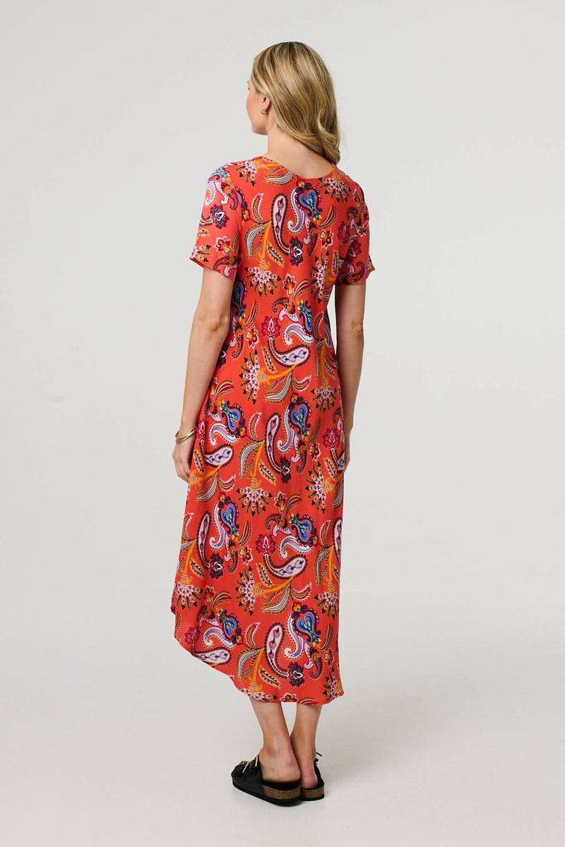 Paisley Relaxed Short Sleeve Midi Dress