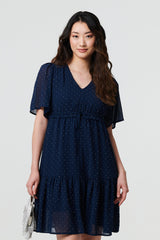 Sparkly Dot Print Semi Sheer Short Dress