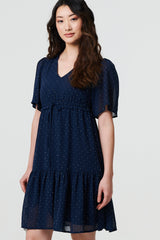 Sparkly Dot Print Semi Sheer Short Dress