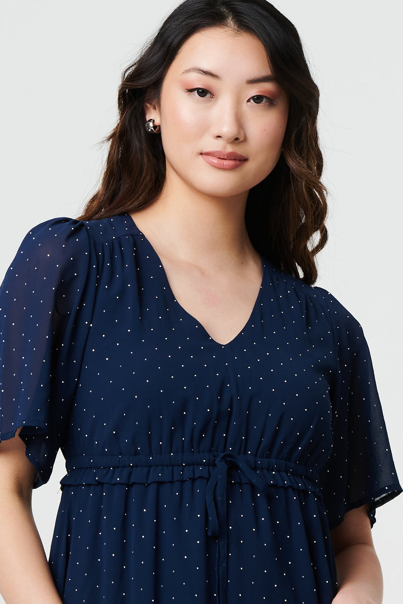 Sparkly Dot Print Semi Sheer Short Dress