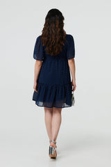 Sparkly Dot Print Semi Sheer Short Dress