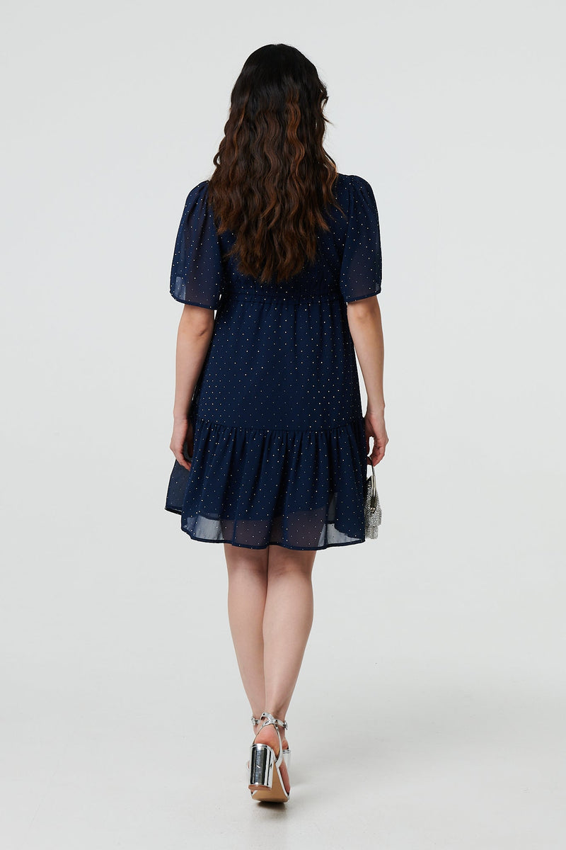 Sparkly Dot Print Semi Sheer Short Dress